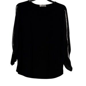 89th & Madison Black Mesh‑Sleeve Top